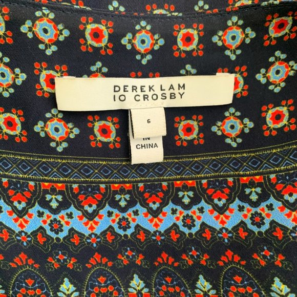 Derek Lam 10 Crosby Navy Silk Print Blouse Size 6 - Picture 6 of 8